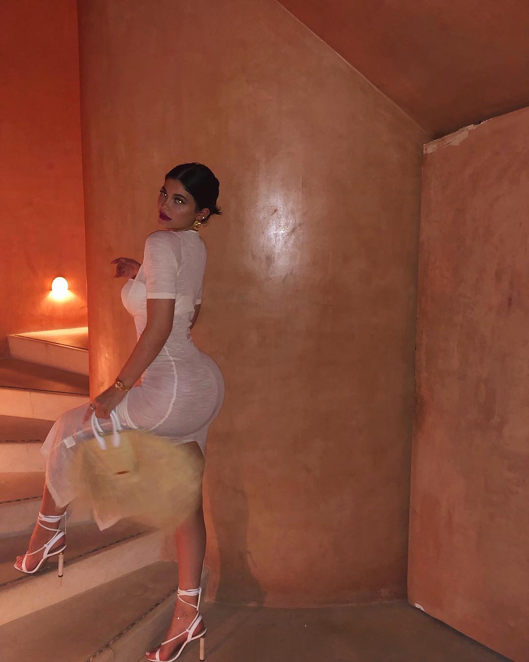 Kylie Jenner Rocks A Bra & Sheer Dress With Bold Red Lips & Looks L...