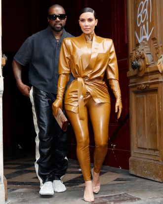 Kim Kardashian in balmain latex suit