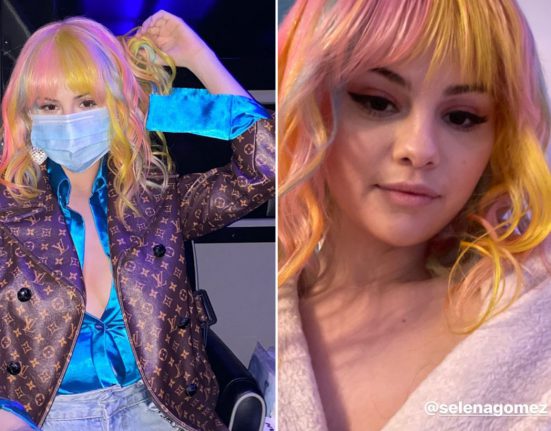 Selena Gomez wore a pastel rainbow wig