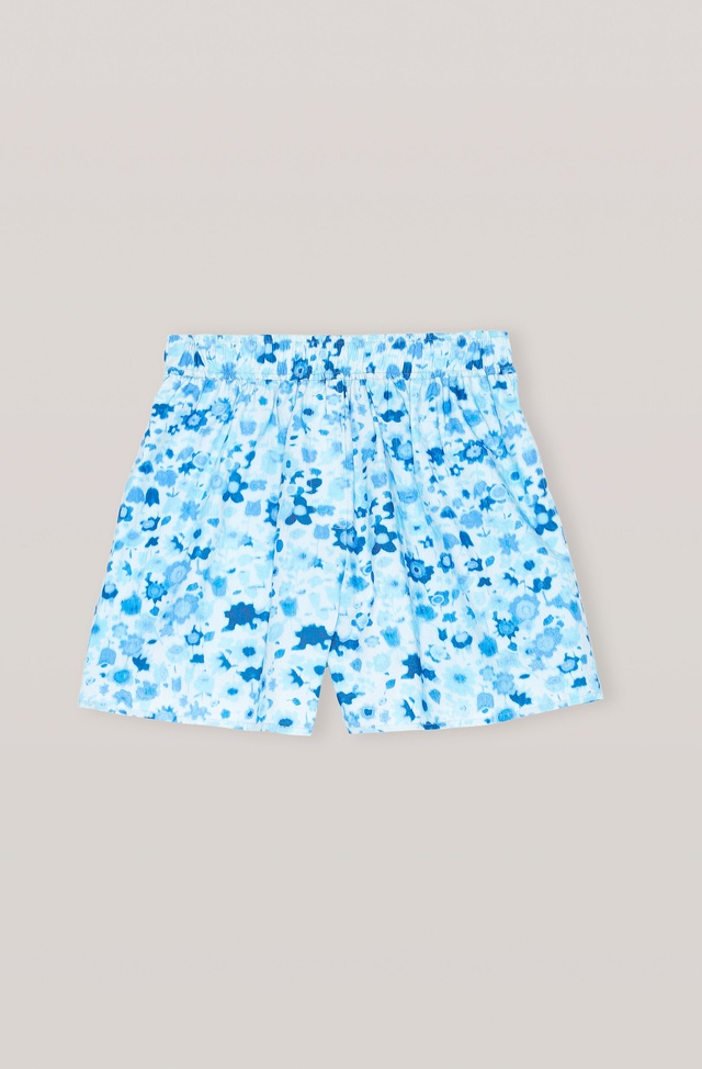 GANNI Printed Cotton Poplin Shorts