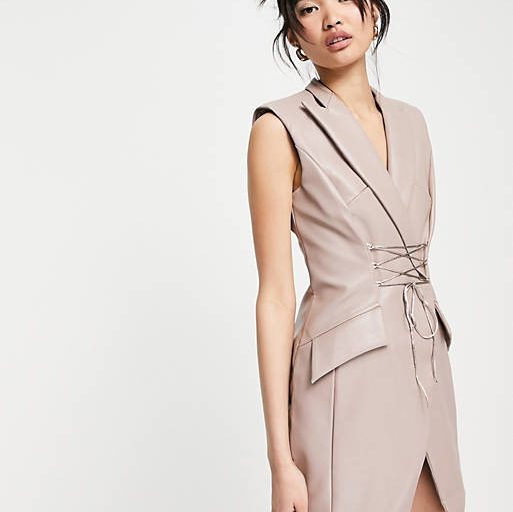 ASOS DESIGN PU sleeveless tux mini dress with corset tie detail £45.00