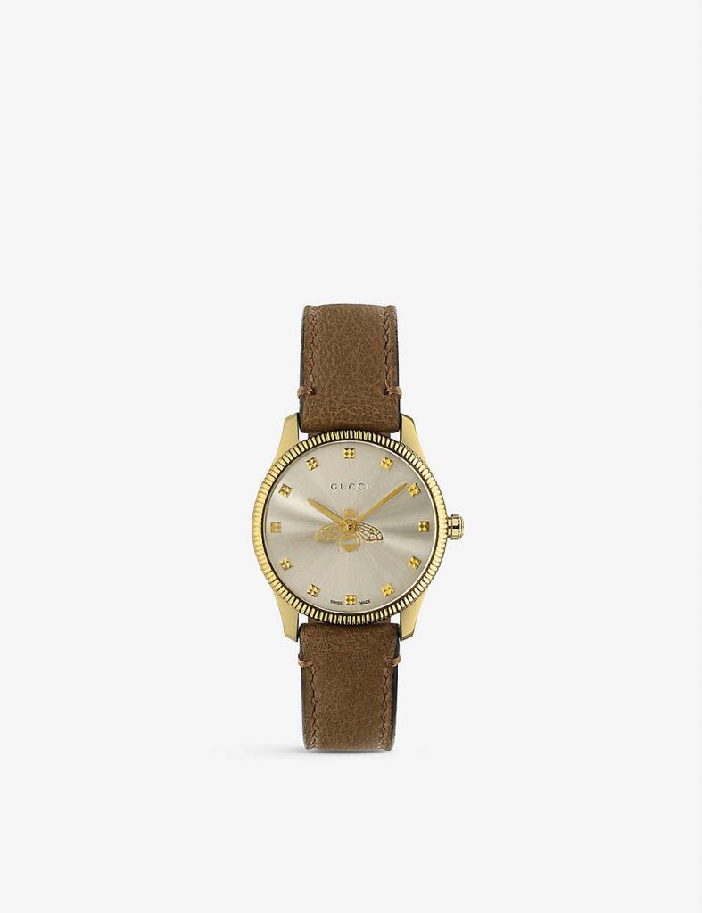 GUCCI YA1265023 G-Timeless yellow gold PVD and leather watch £870.00