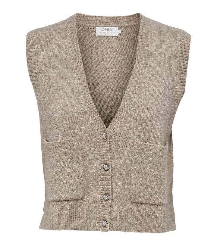 NEWLOOK ONLY Cream Knit Button Vest £26.00 at Newlook