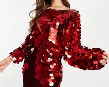 ASOS DESIGN slouchy embellished mini dress in red oversized disc sequin