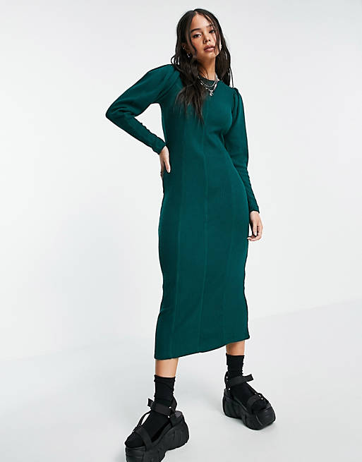 Topshop cosy long sleeve maxi in green