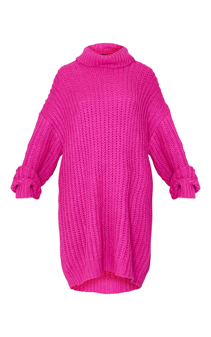 PINK CHUNKY SLOUCHY ROLL NECK JUMPER DRESS £30.00