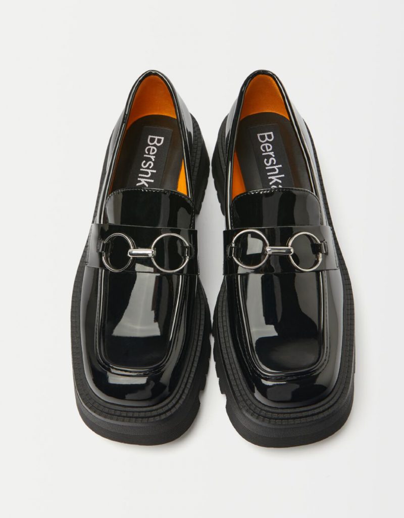 Faux-patent-finish loafers with metallic detail Ref 1609/960/040 £39.99