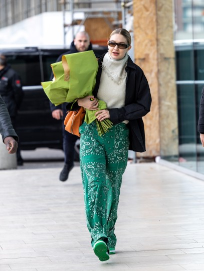 Gigi Hadid in between runways during Milan Fashion Week 2022 Getty Images