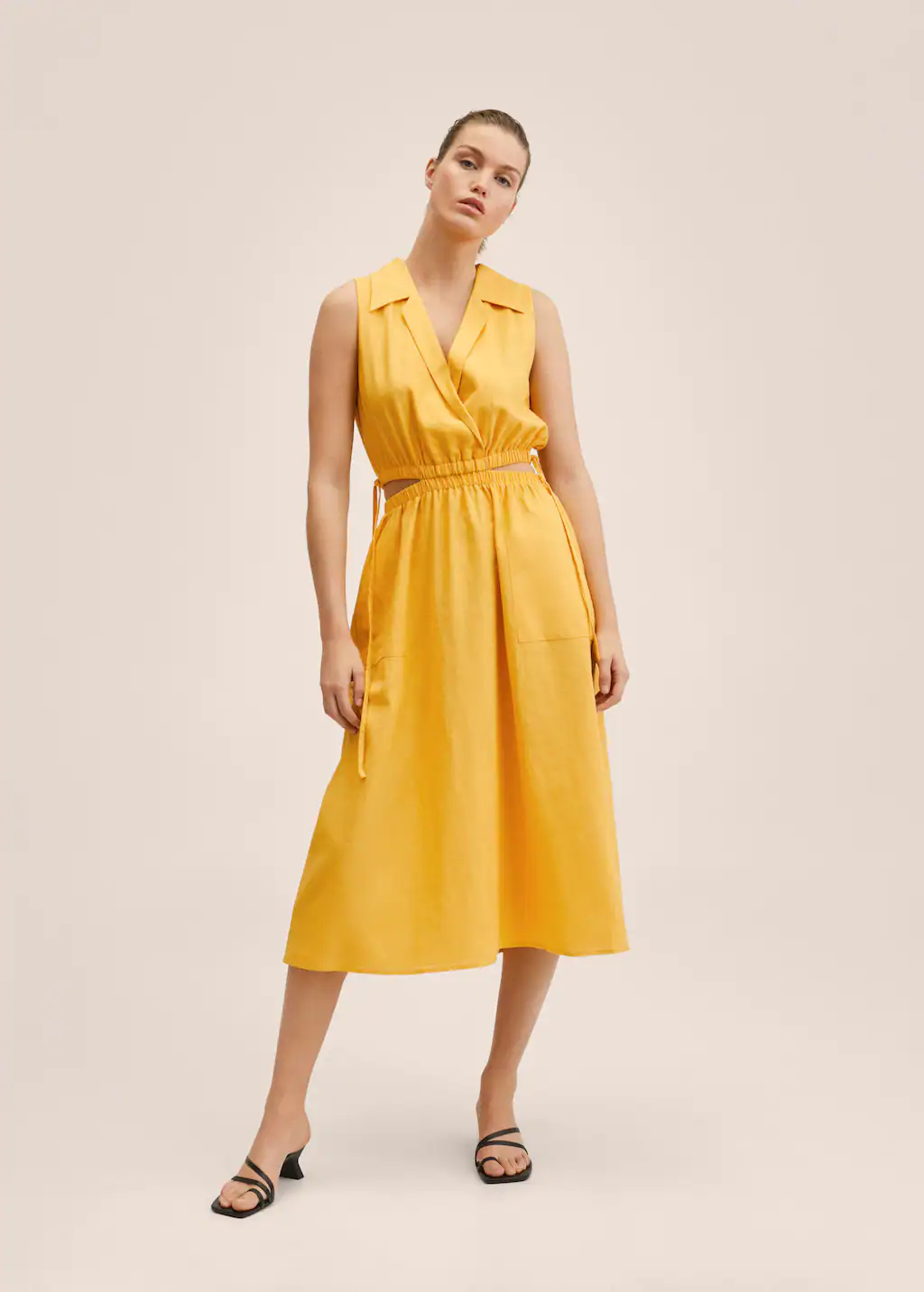 Cut-out linen-blend dress