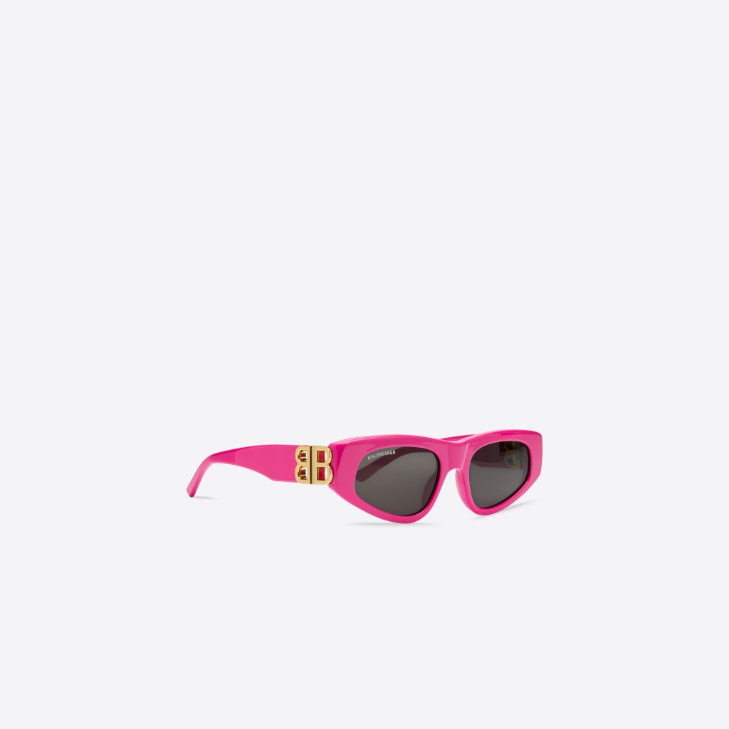 Balenciaga Dynasty D-Frame Sunglasses in bright pink acetate with grey lenses
