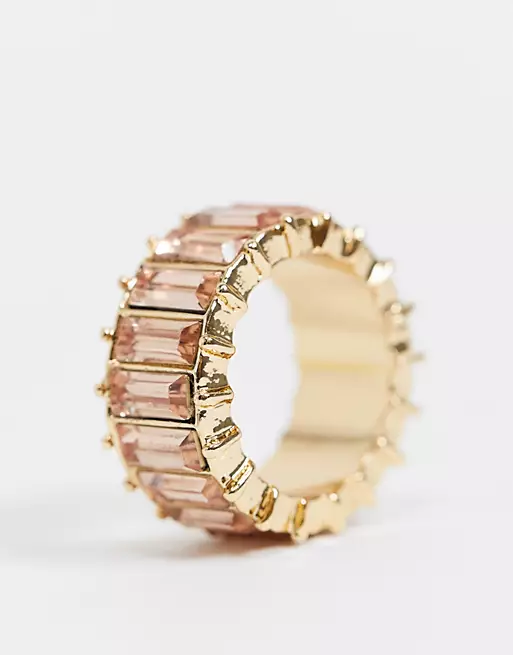ASOS DESIGN ring with pink baguette stones in gold tone - GOLD