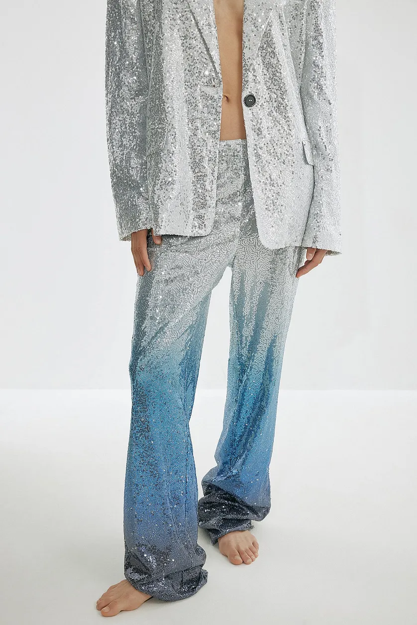 NA'KD Straight Sequin Suit Trousers Josefine HJ x NA-KD, Silver £46.95