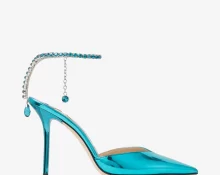 Saeda 100 Malibu Liquid Metal Leather Pumps with Crystal Embellishment £850