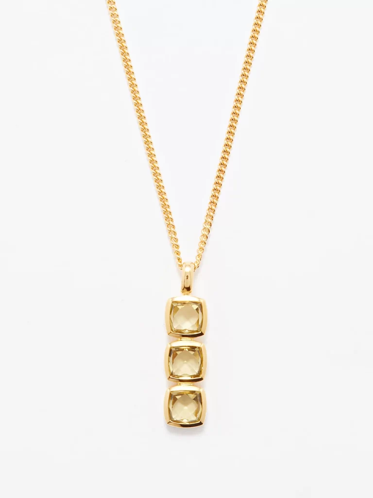 TOM WOOD Olive quartz & 9kt gold-plated necklace £390