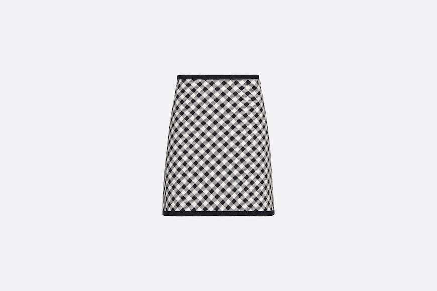 FLARED MINISKIRT Technical Knit with Black and White D-Little Vichy Motif