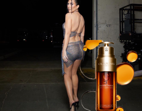 Kourtney Kardashian Treats Her Body With Clarins Face Serum