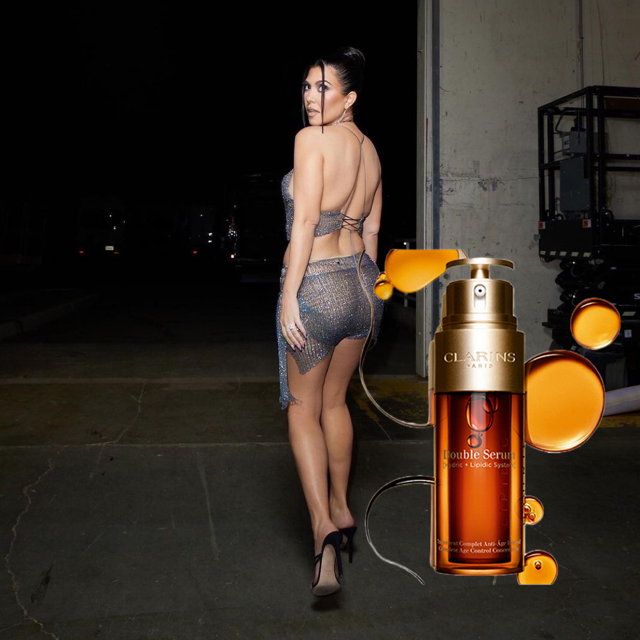 Kourtney Kardashian Treats Her Body With Clarins Face Serum