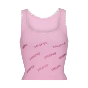 RHINESTONE LOGO POINTELLE TANK
