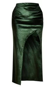 Pretty Little Thing 
Shape Emerald Green Velvet Ruched Split Maxi Skirt 
£22.00