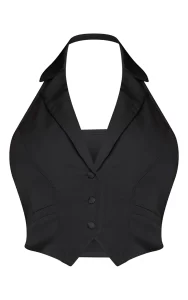Pretty Little Thing 
Black Woven Alterneck Waistcoat
Was £22.00 Now £15.40
