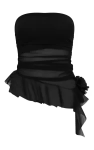 Pretty Little Thing 
Black Mesh Long Line Floral Frill Bandeau Top
£14.00