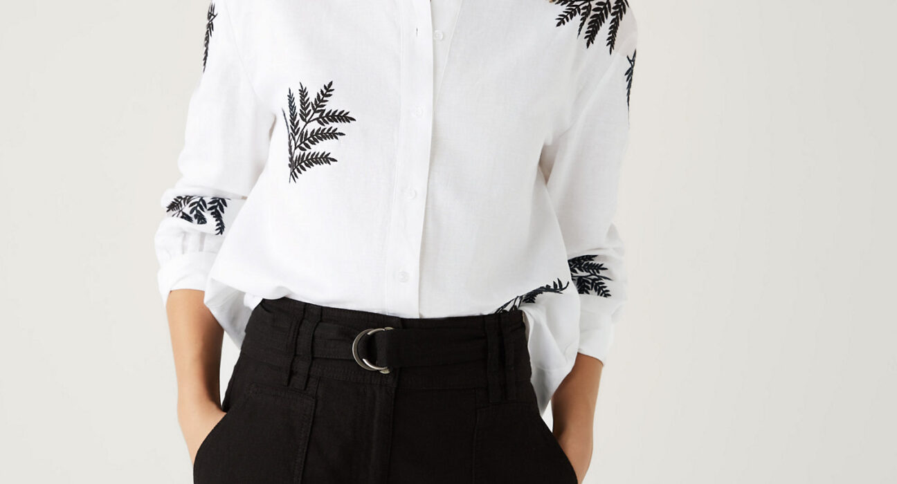 M&S Collection Linen Rich Embroidered Collared Shirt £45.00