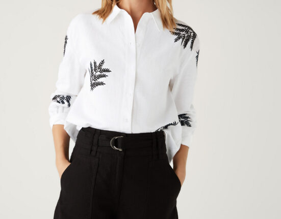 M&S Collection Linen Rich Embroidered Collared Shirt £45.00