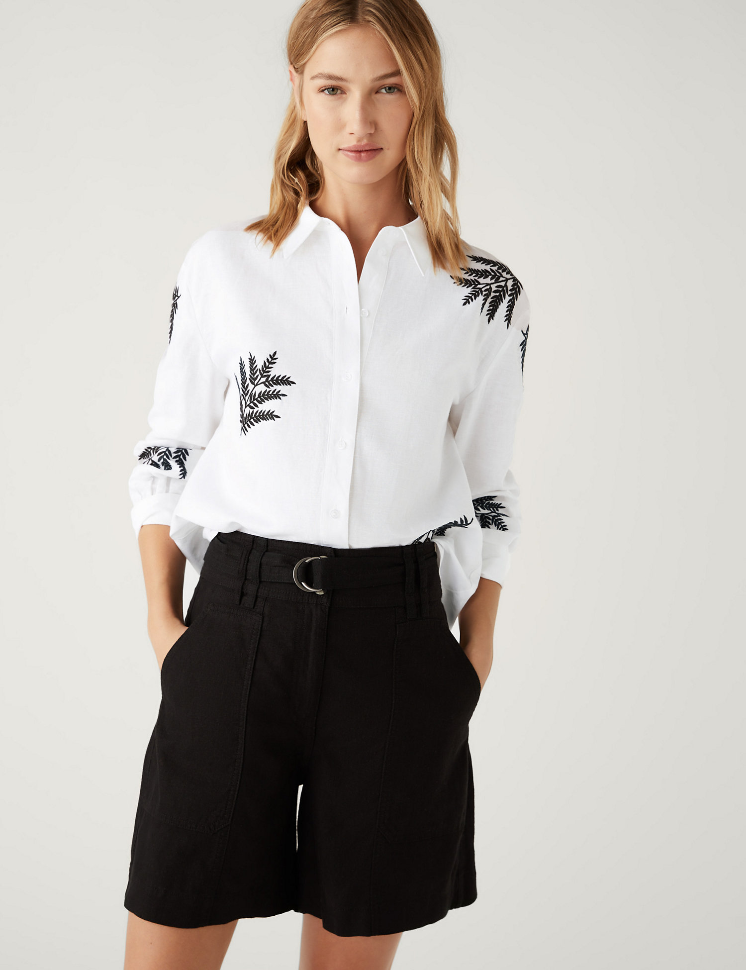 M&S Collection Linen Rich Embroidered Collared Shirt £45.00