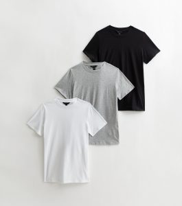 Newlook 3 Pack Light Grey White and Black Crew Neck T-Shirts £21.99