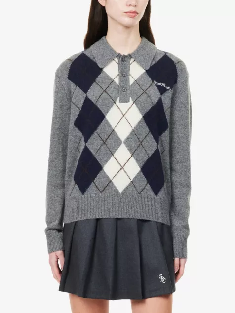 Sporty & Rich
Embroidered-Logo Argyle Cashmere-And-Wool Polo Jumper
£310.00

