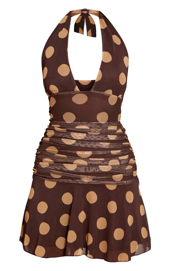 Pretty Little Thing
Brown Contrast Polka Dot Halterneck Mini dress
Was £38.00 Now £30.40