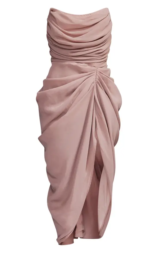 Pretty Little Thing Taupe Chiffon Corset Bandeau Wrapped Midi Dress £32.30 Was £38.00