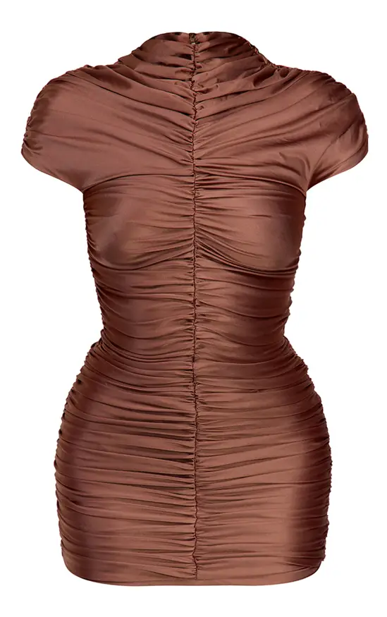 PLT Label Bronze Metallic Stretch Ruched Mini Dress £35.70