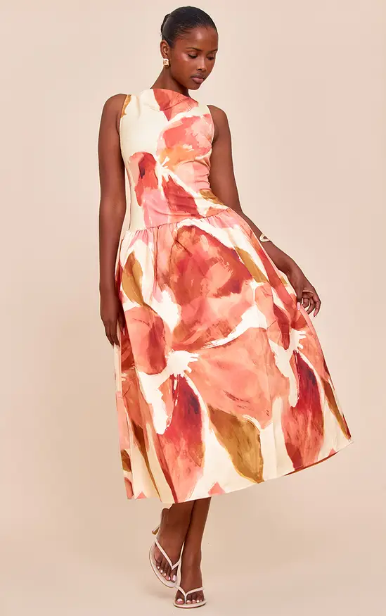 Pretty Little Thing
Orange Floral Print Dropped Waist Midi Dress
Now £34.00 Was £40.00